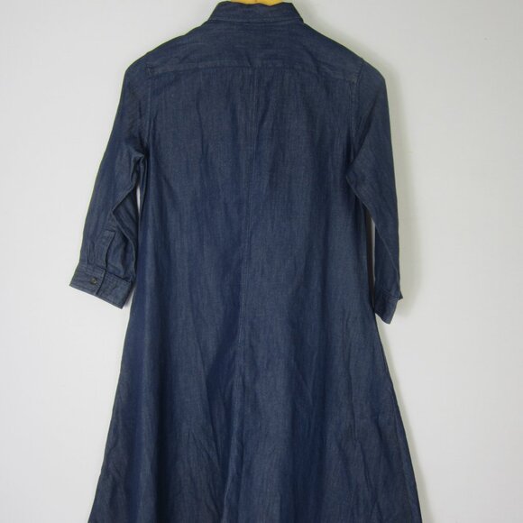 NEW Uniqlo Womens S Dark Wash Navy Blue Denim Shirt Dress Midi 100% Cotton - Picture 3 of 8